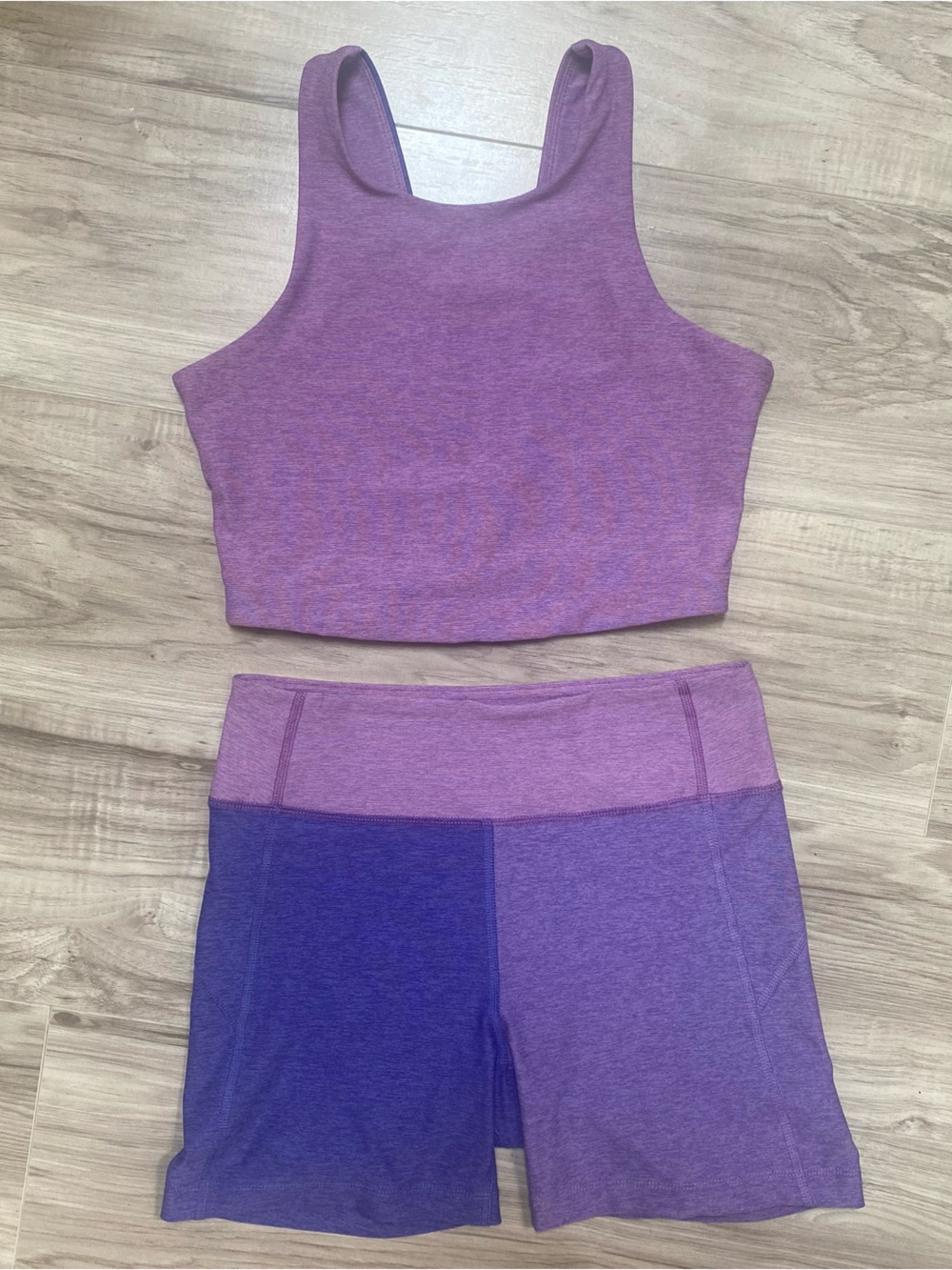 Outdoor Voices Venus Crop and Biker Short Purple Two-Piece ActiveSet Colorblock